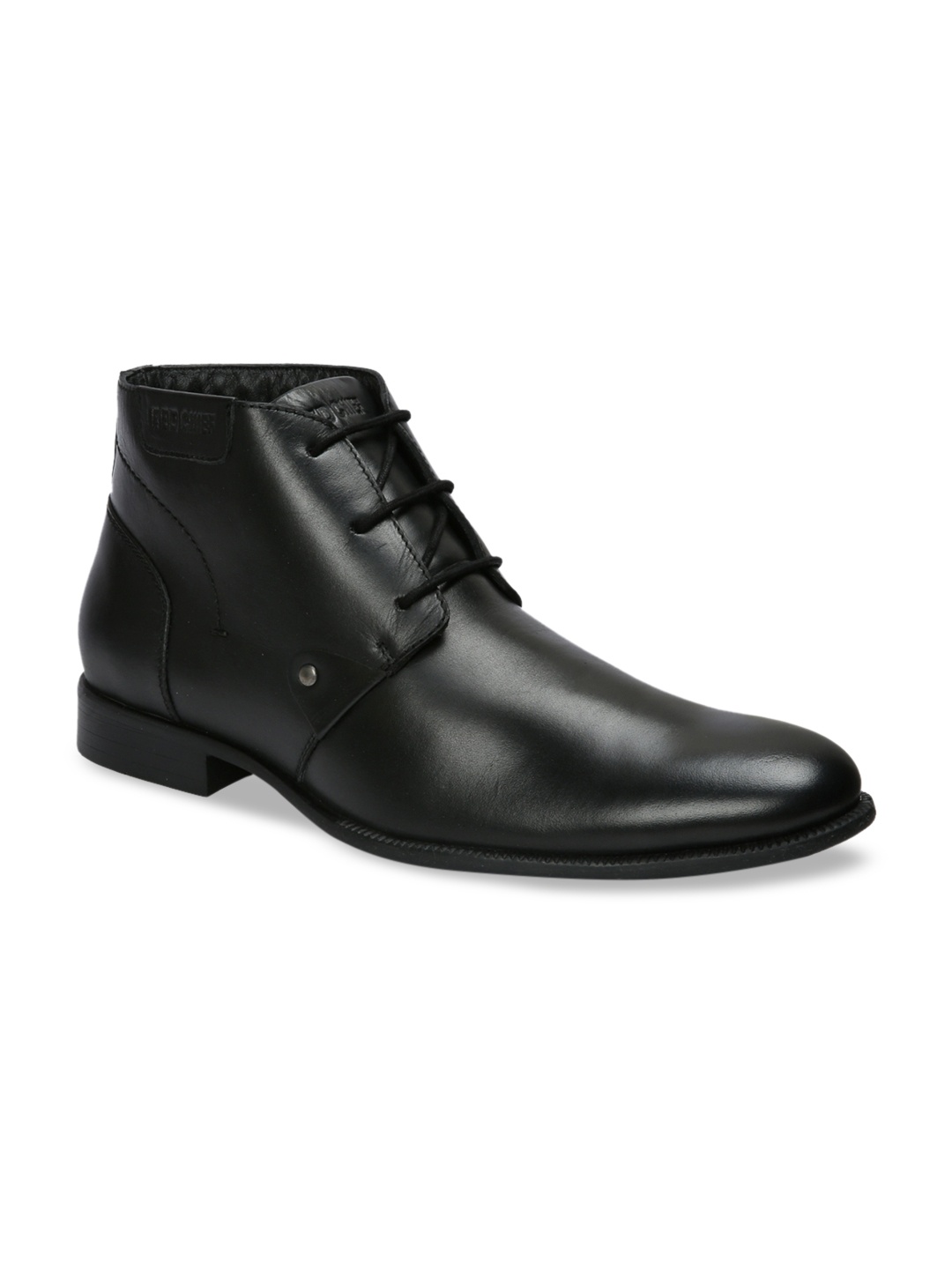 

Red Chief Men Black Solid Leather Mid-Top Formal Boots