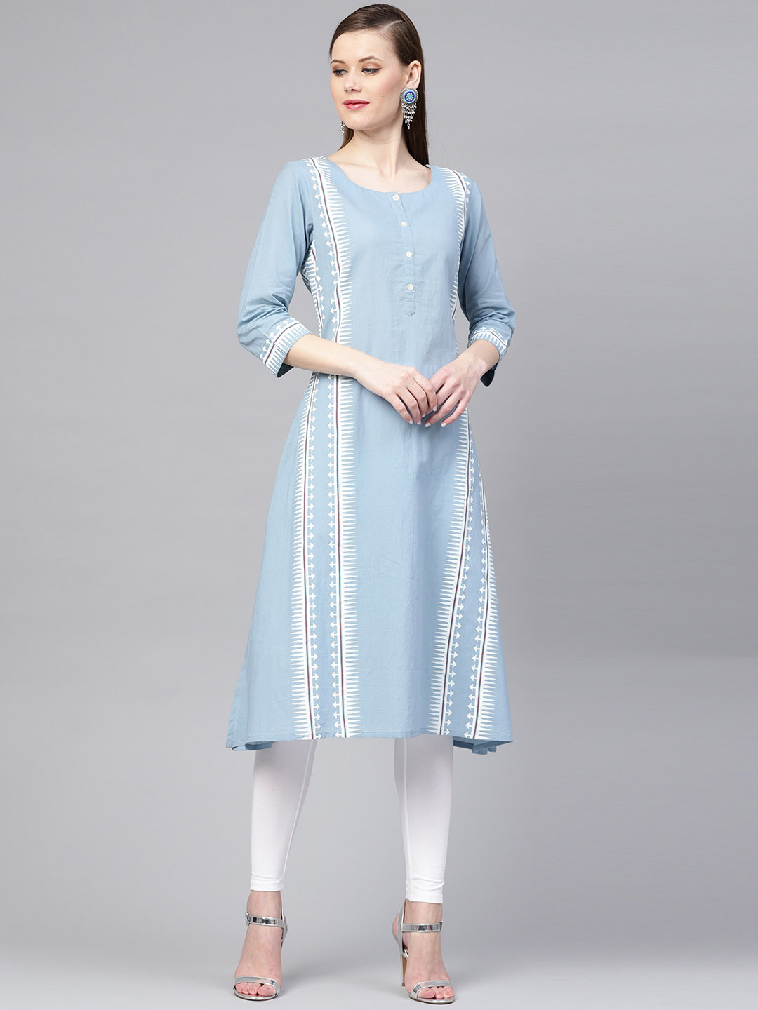

Varanga Women Blue & White Printed A-Line Kurta