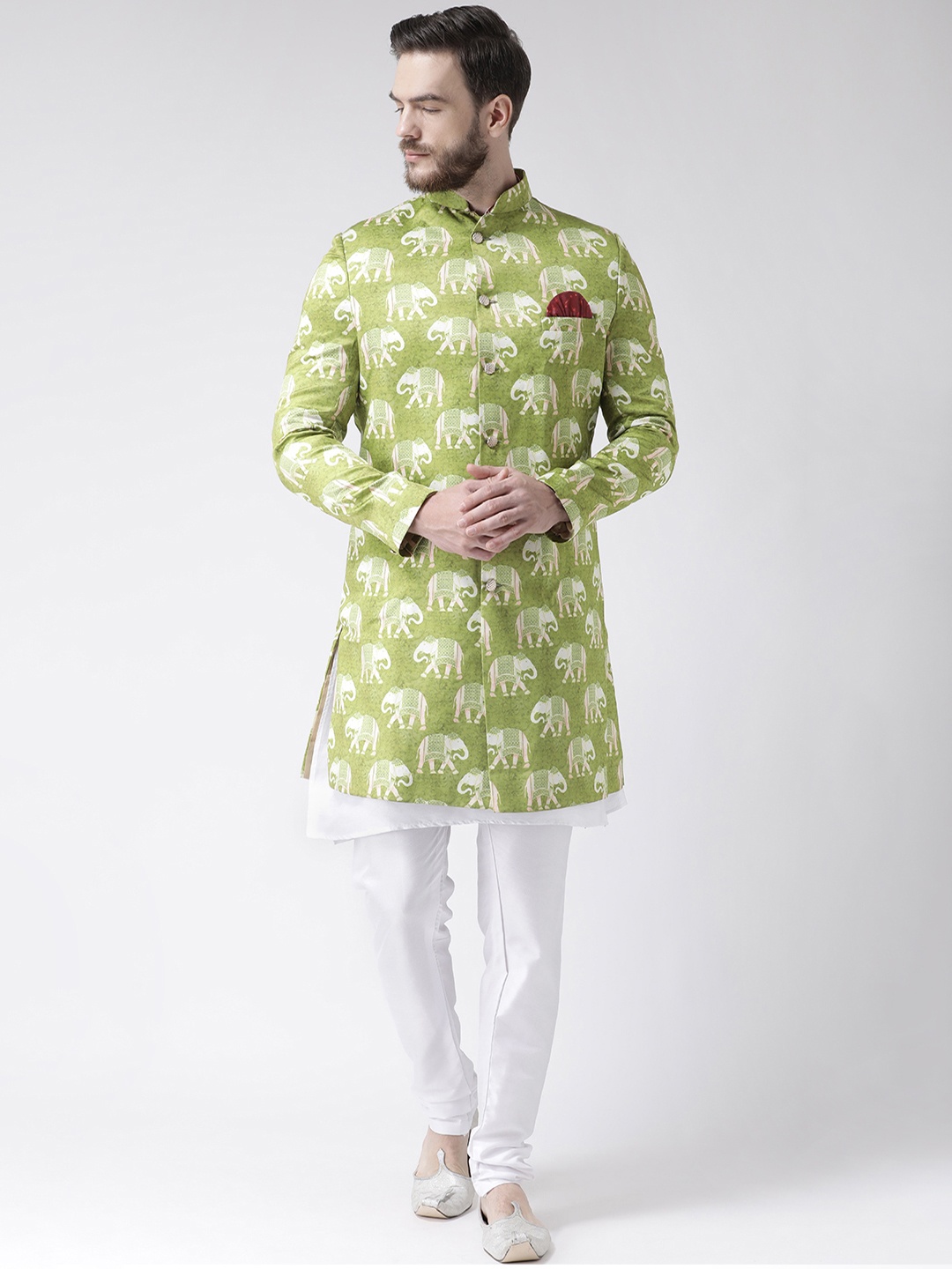 

Hangup Men Green & White Printed Sherwani Set