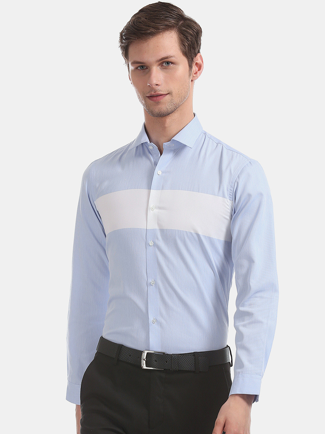 

Arrow New York Men Blue & White Skinny Fit Colourblocked Formal Shirt