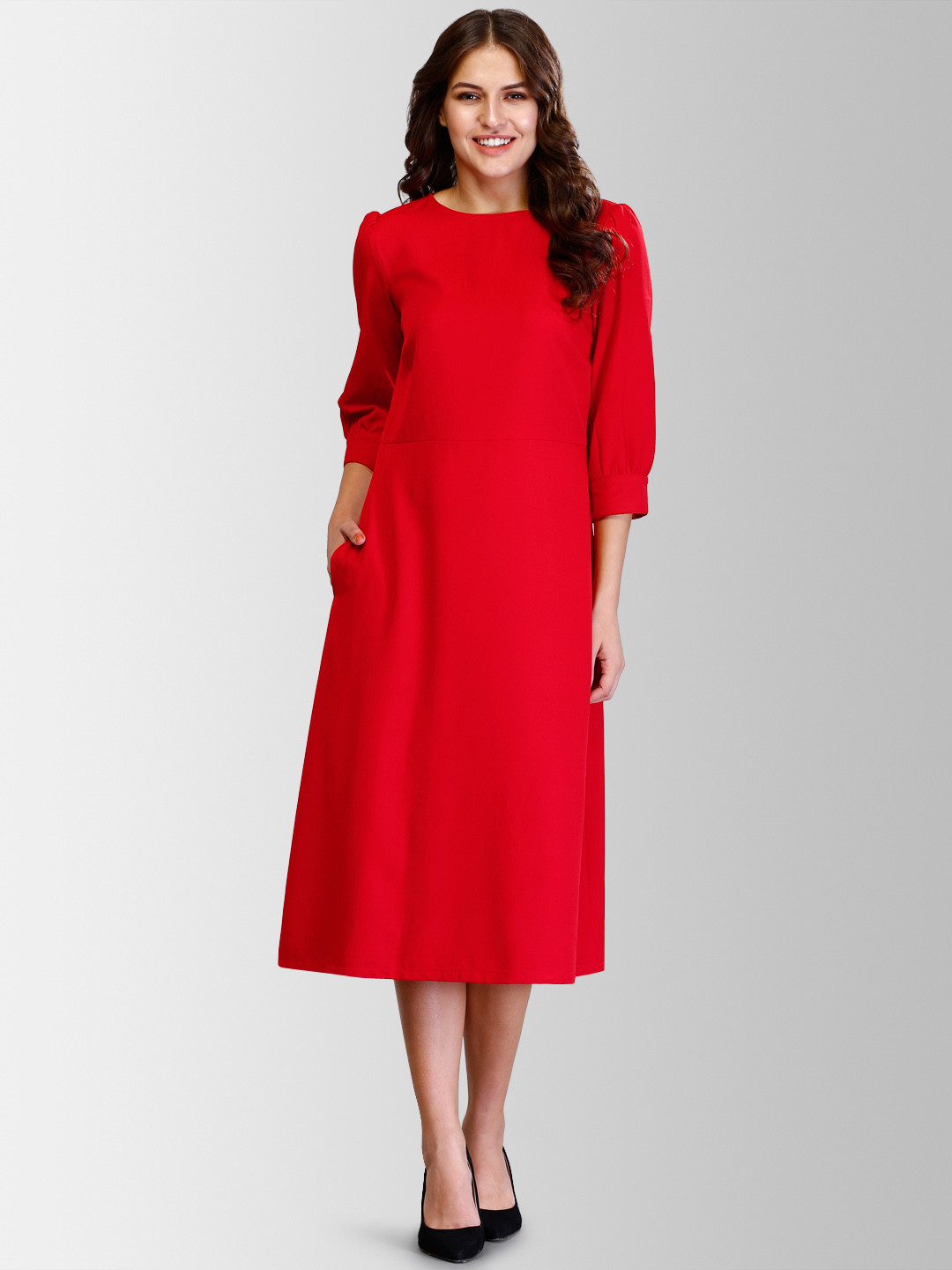 

FableStreet Women Red Solid A-Line Dress
