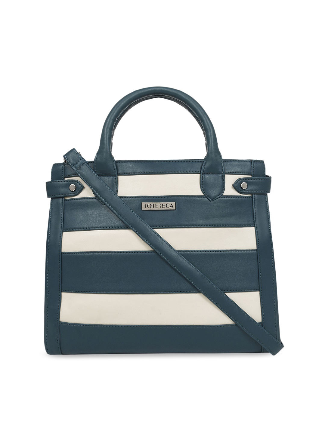

Toteteca Teal Striped Handheld Bag