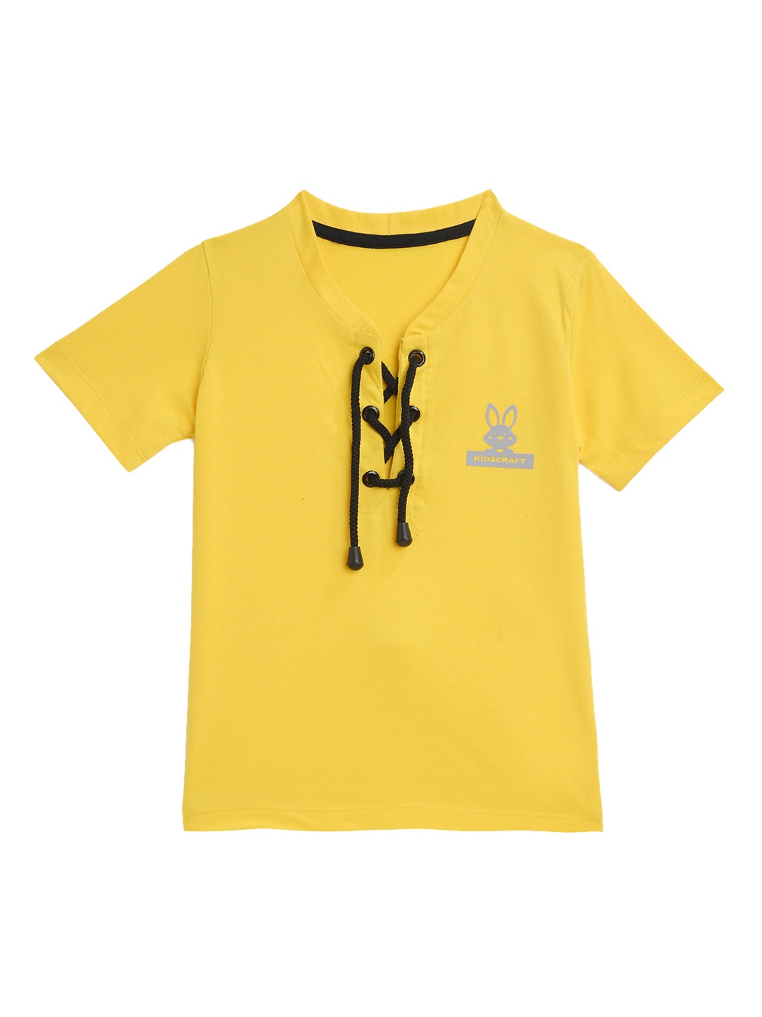 

KIDSCRAFT Boys Yellow Solid Mandarin Collar T-shirt