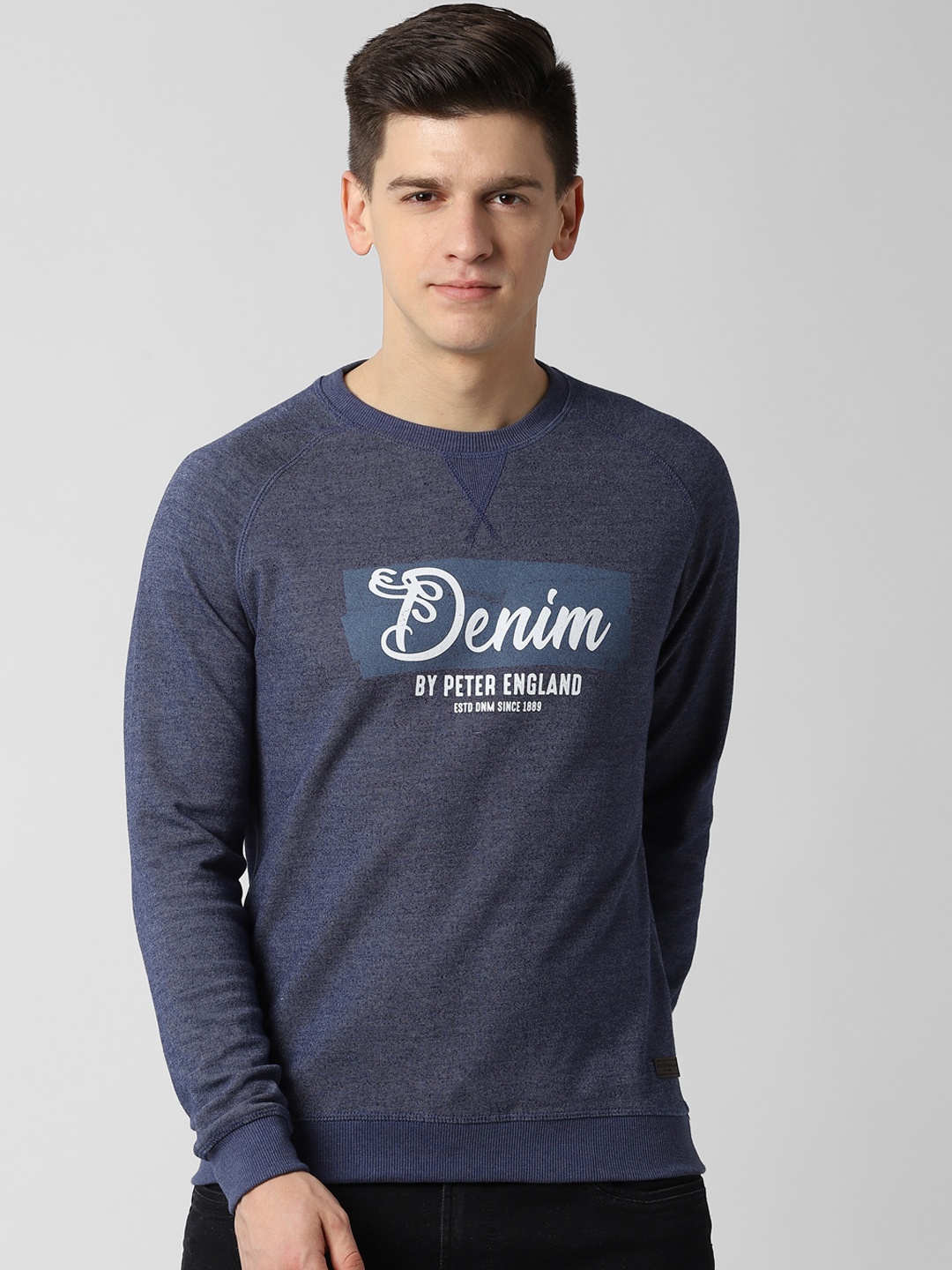 

Peter England Casuals Men Blue Printed Sweatshirt
