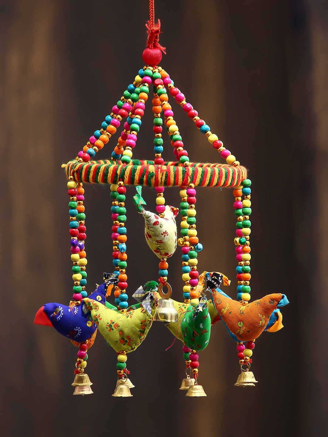 

eCraftIndia Multicoloured Handcrafted Decorative Birds Wall Hanging Bells, Multi