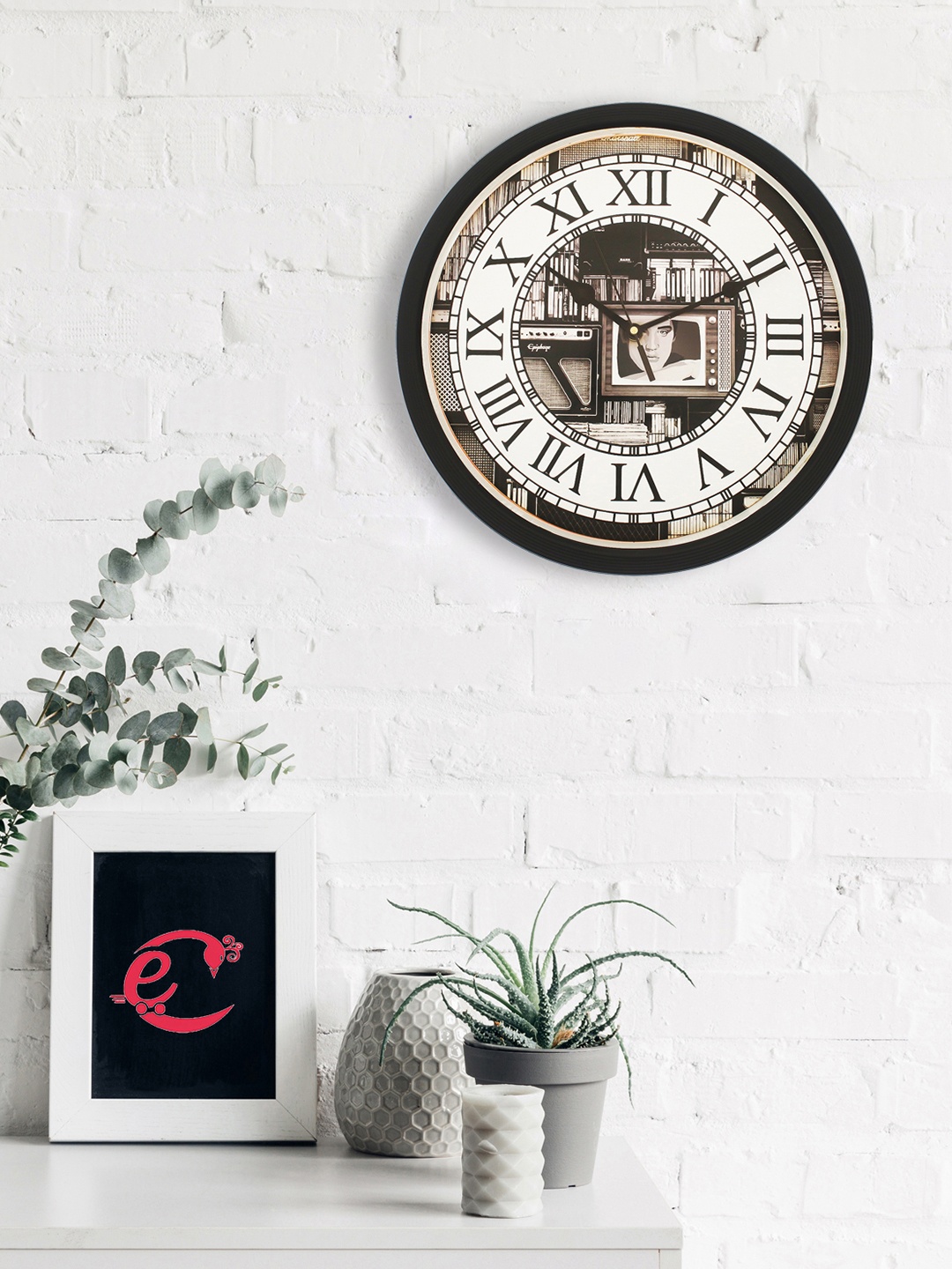 eCraftIndia Black Analogue Wall Clock