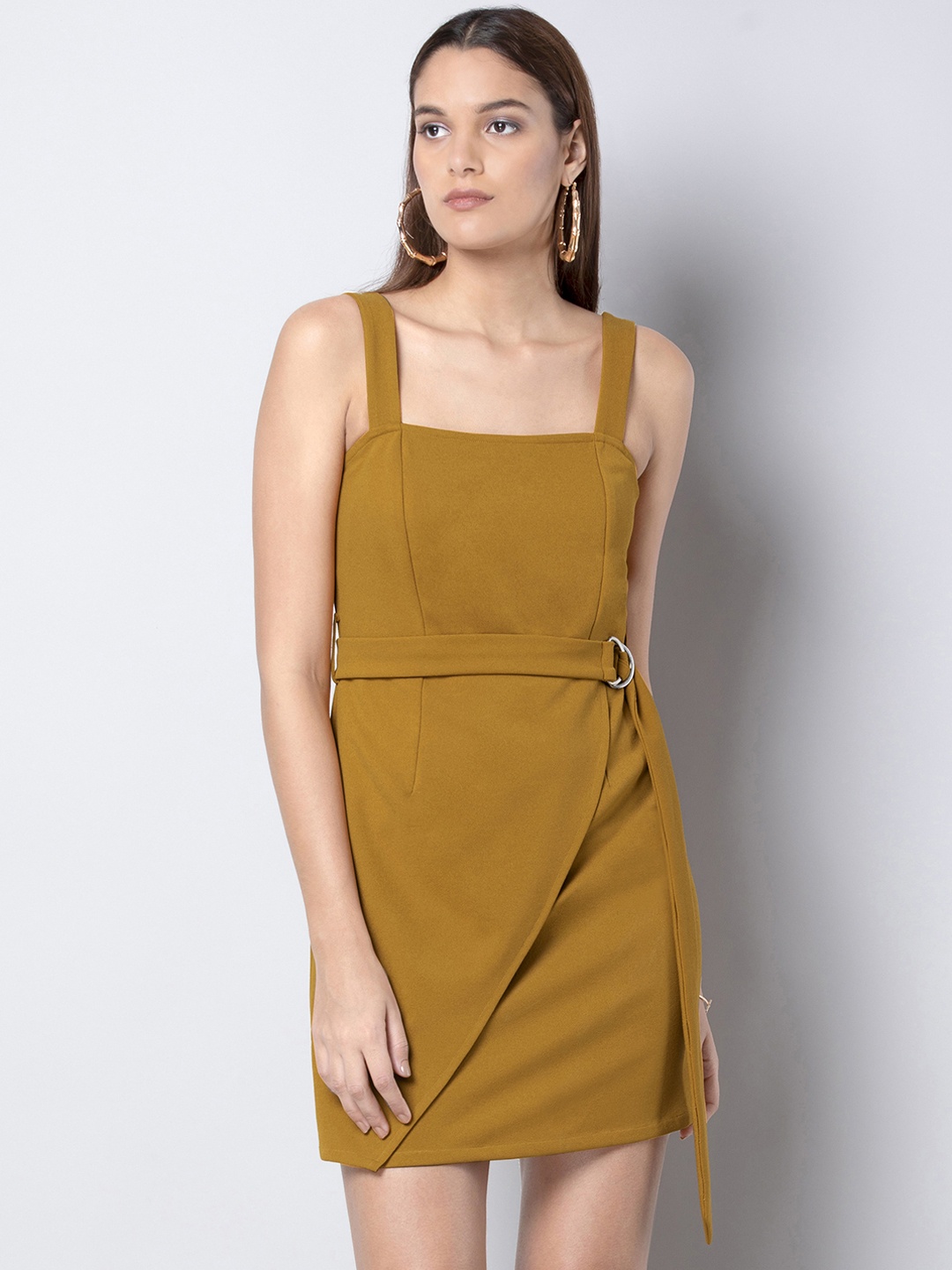 

FabAlley Women Mustard Yellow Solid Sheath Dress