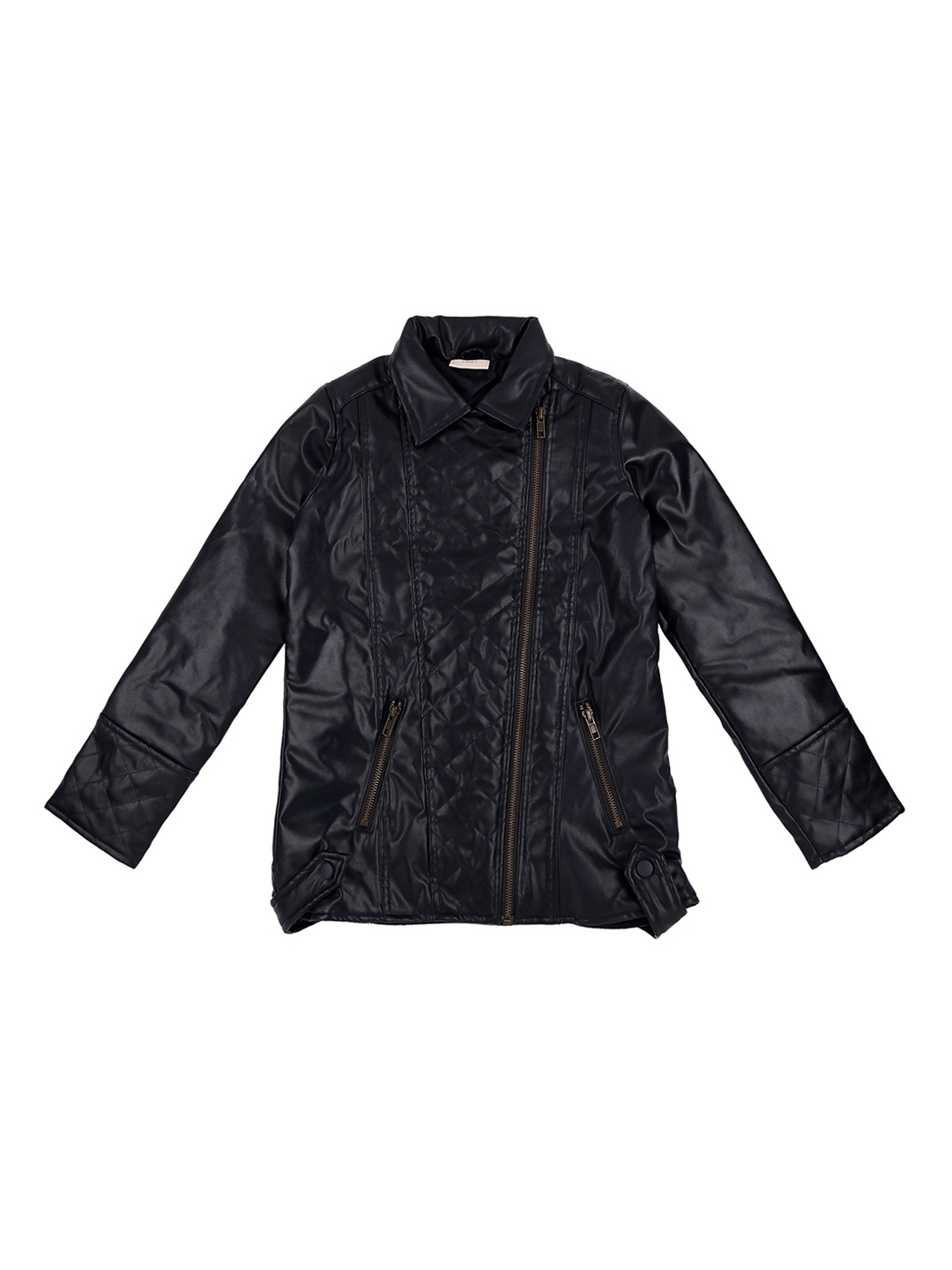 

Pantaloons Junior Girls Solid Biker Jacket Jacket, Navy blue
