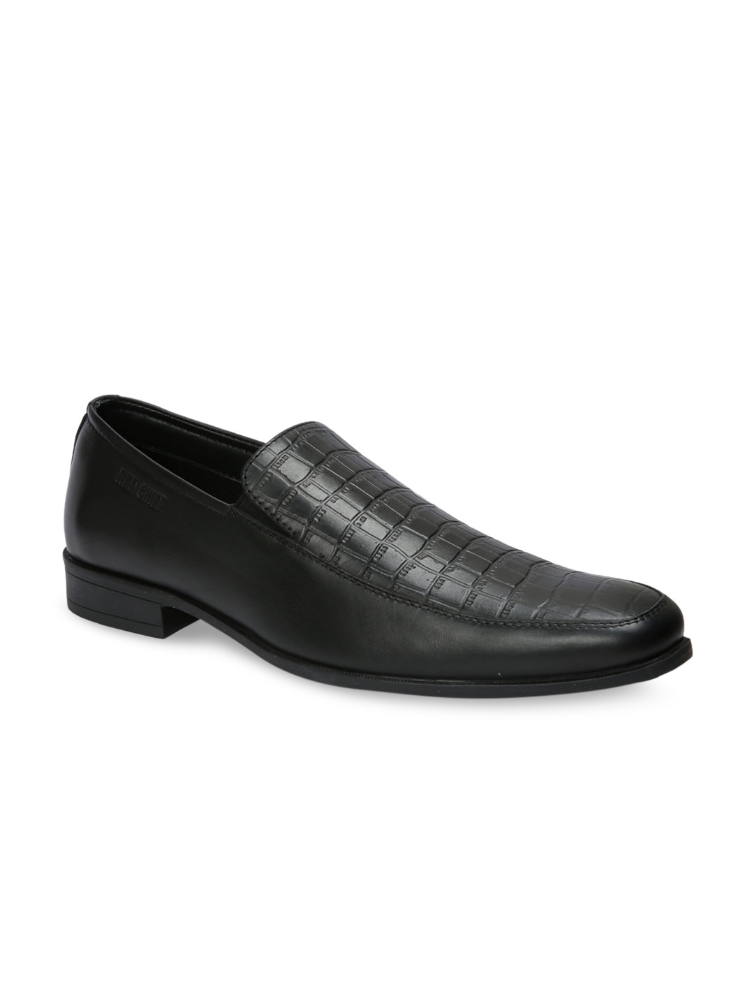 

Red Chief Men Black Textured Leather Formal Slip-On Shoes