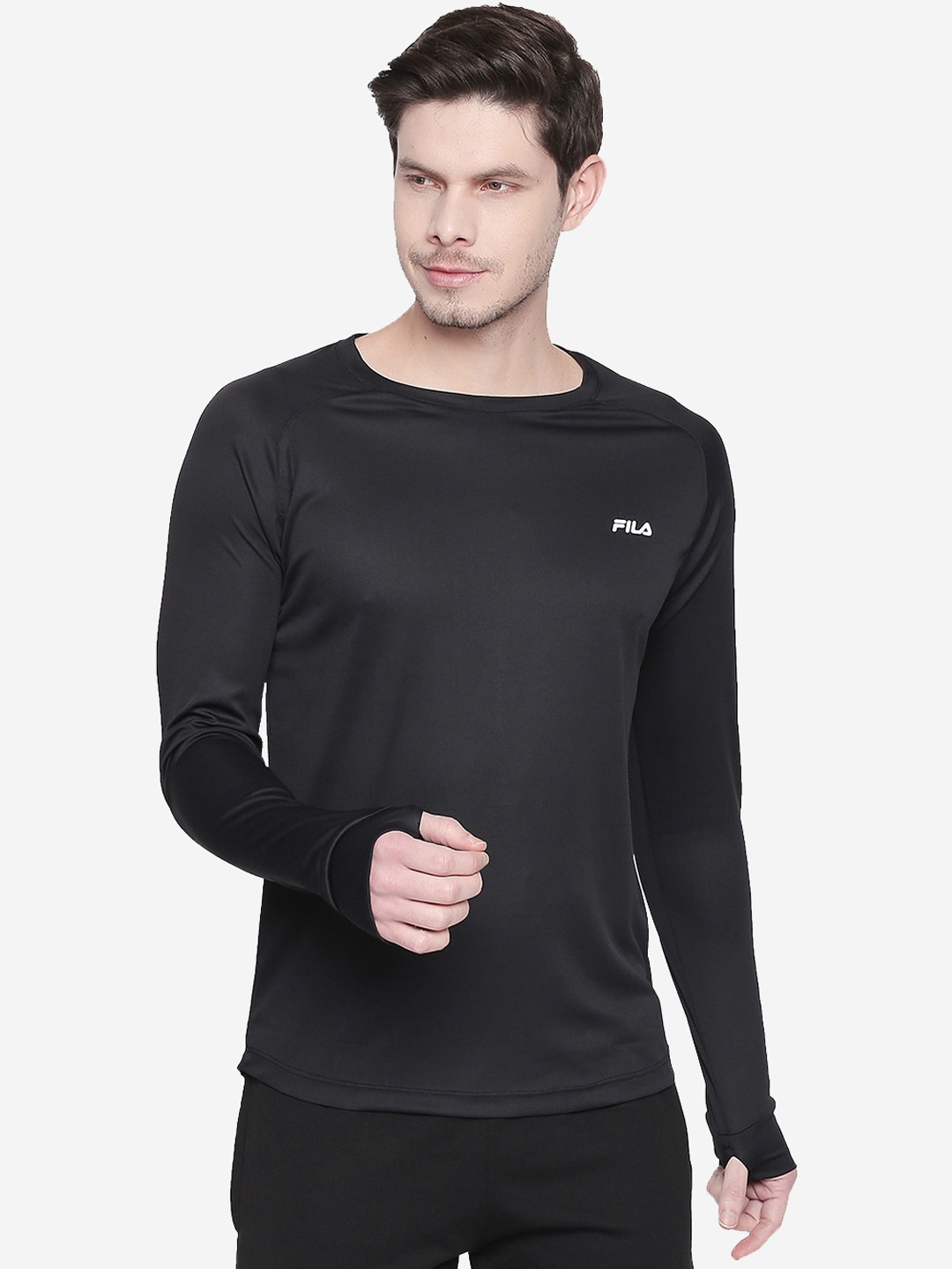 

FILA Men Black Solid Round Neck T-shirt
