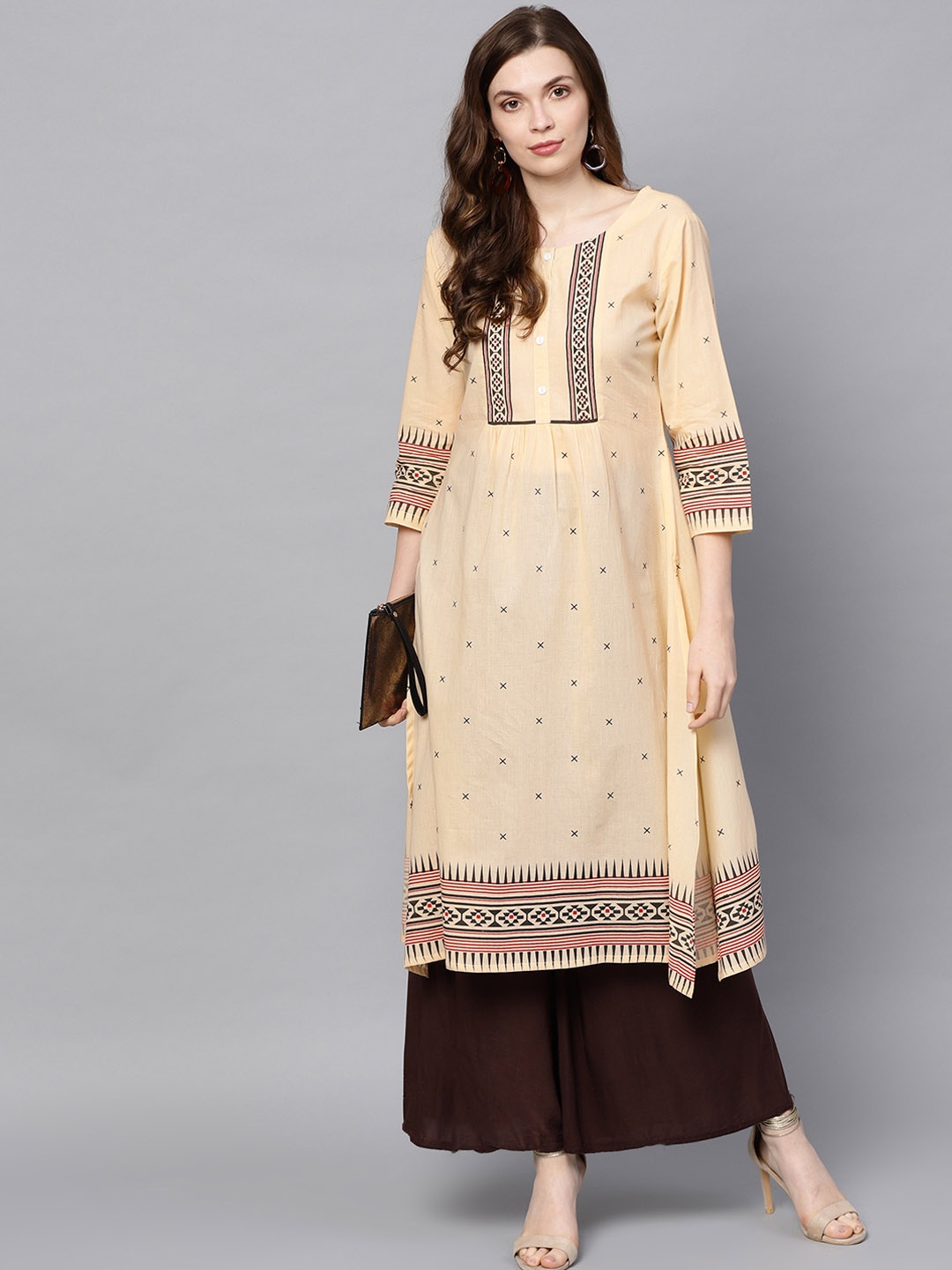 

Varanga Women Beige & Black Printed A-Line Kurta