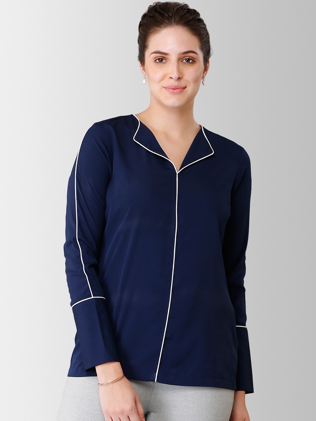 

FableStreet Women Navy Blue Solid Top