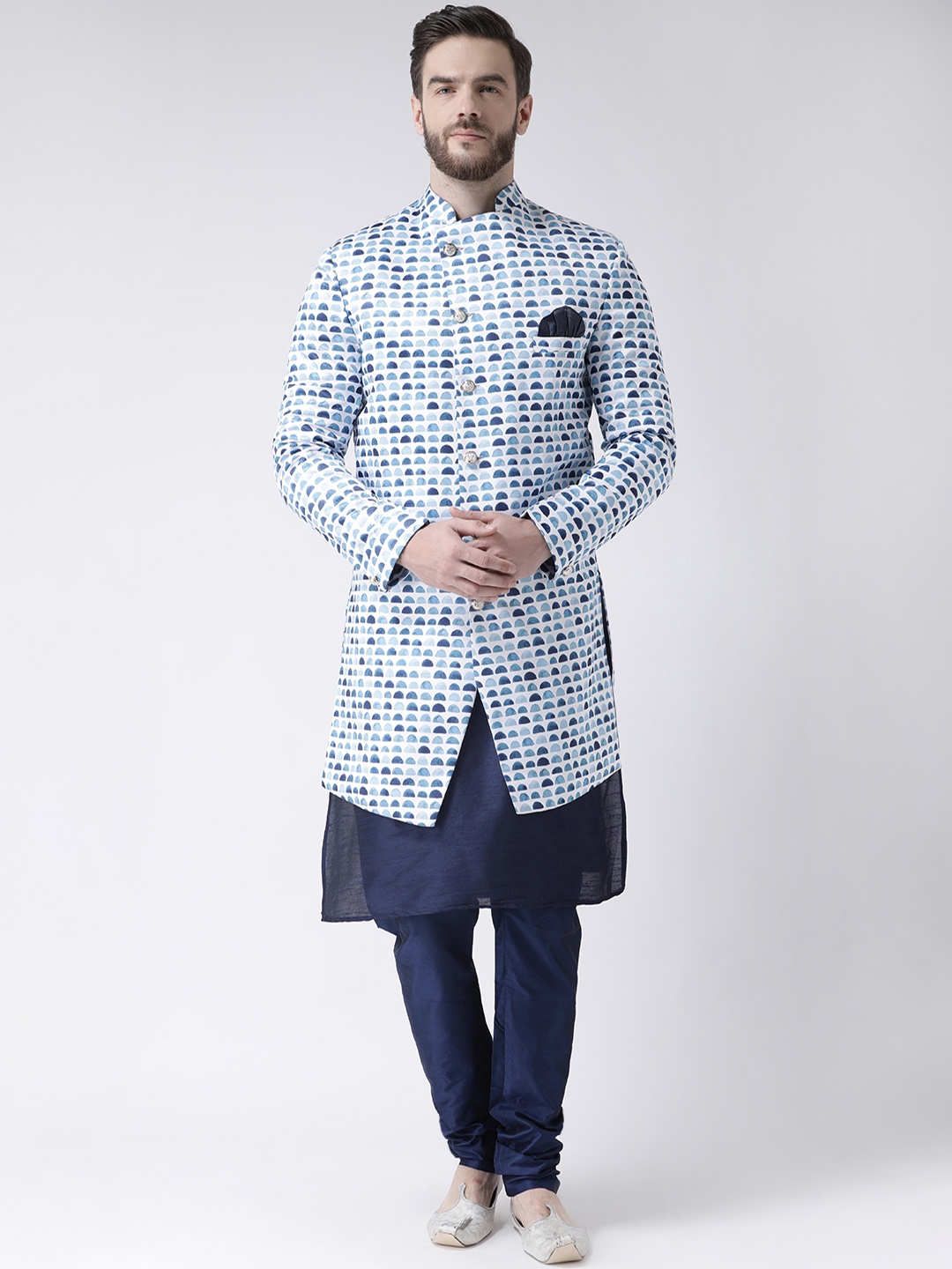 

Hangup Men Blue & White Printed Sherwani Set