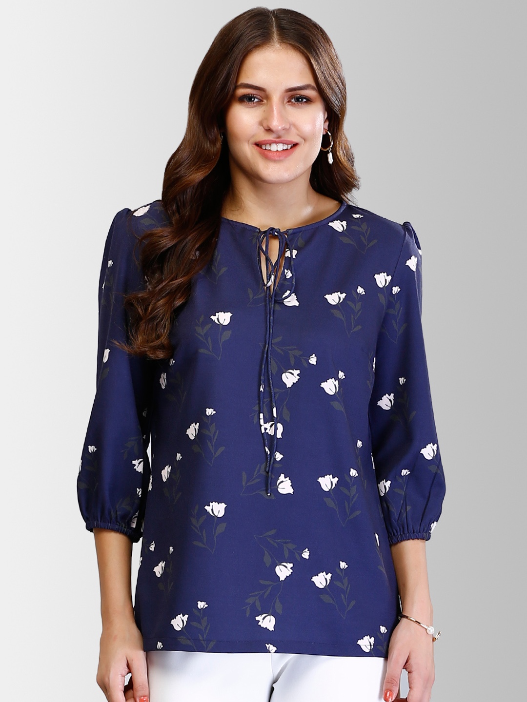 

FableStreet Women Navy Blue Printed Top
