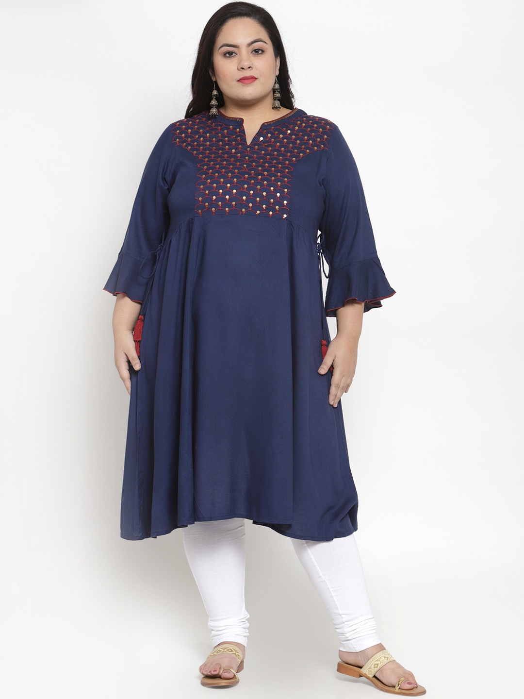 

plusS Women Navy Blue Embroidered A-Line Kurta