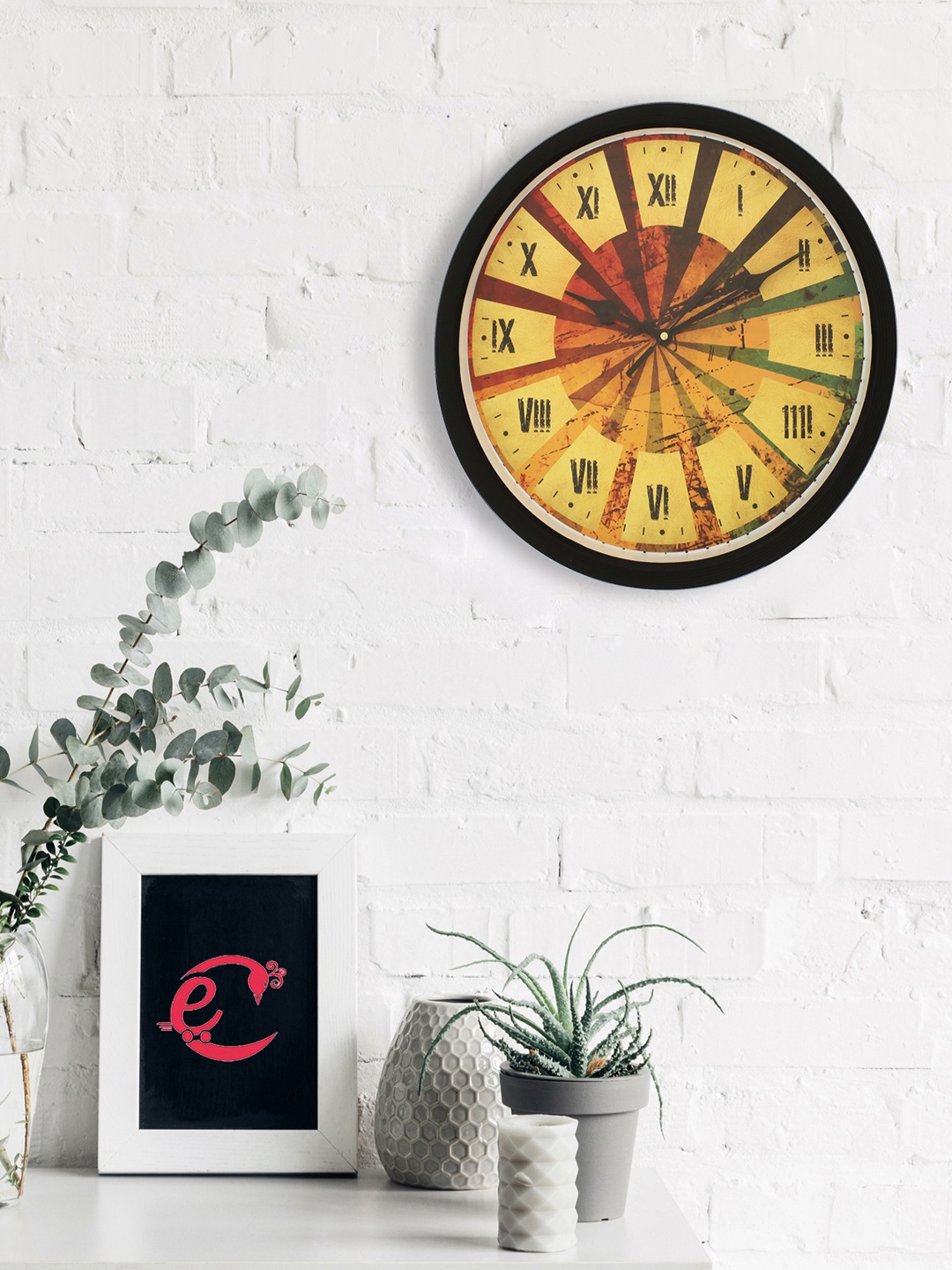 

eCraftIndia Yellow & Green Round Printed 31 cm Analogue Wall Clock