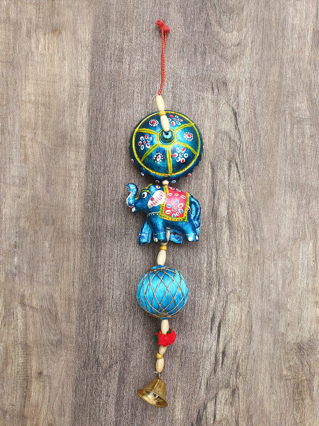 

eCraftIndia Blue Handcrafted Decorative Elephant Wall Hanging Bells