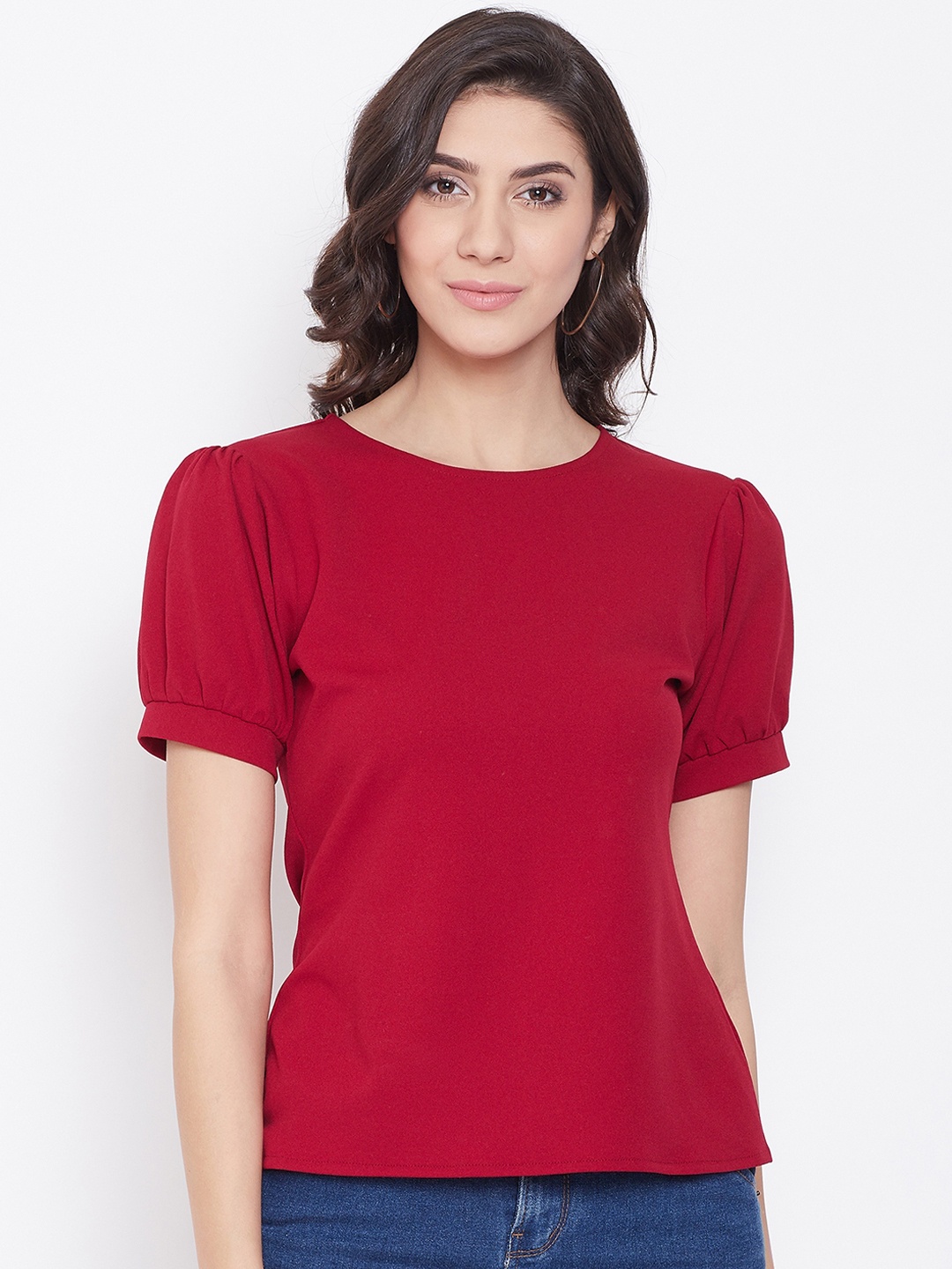 

Imfashini Women Red Solid Regular Top