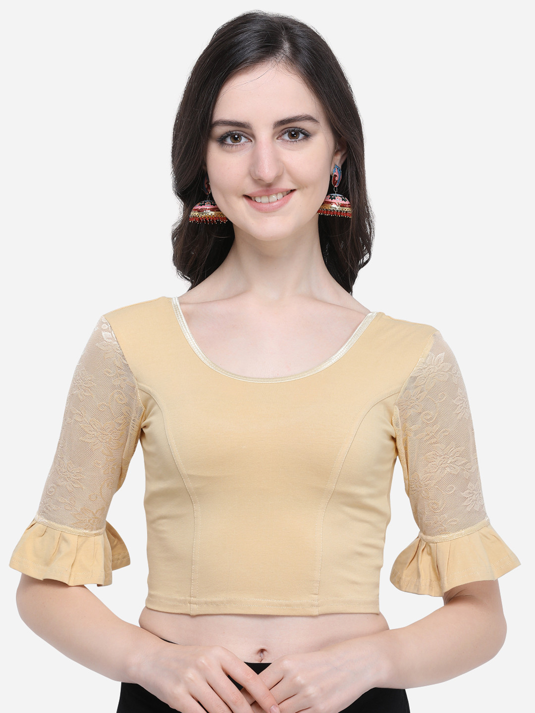 

Janasya Women Beige Solid Saree Blouse