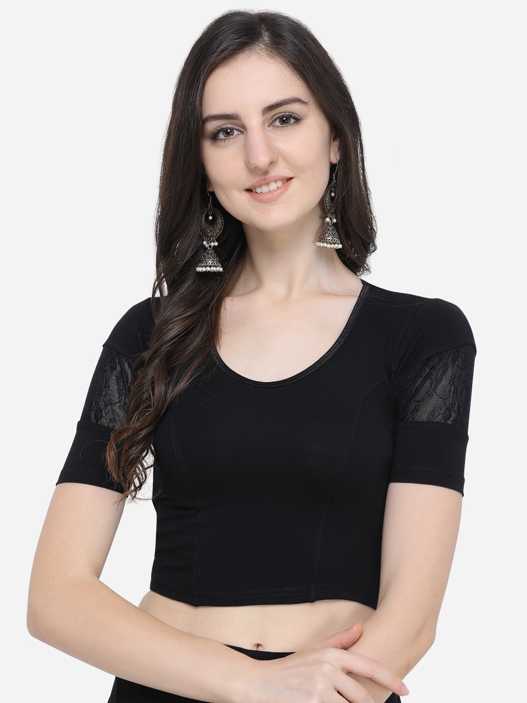 

Janasya Women Black Solid Saree Blouse