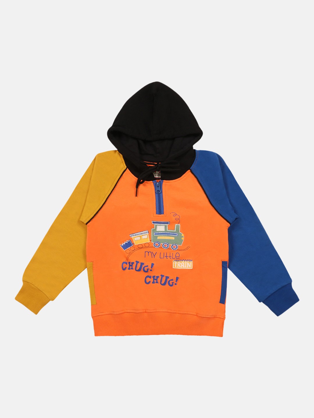 

Lil Tomatoes Boys Orange & Blue Colourblocked Hooded Sweatshirt