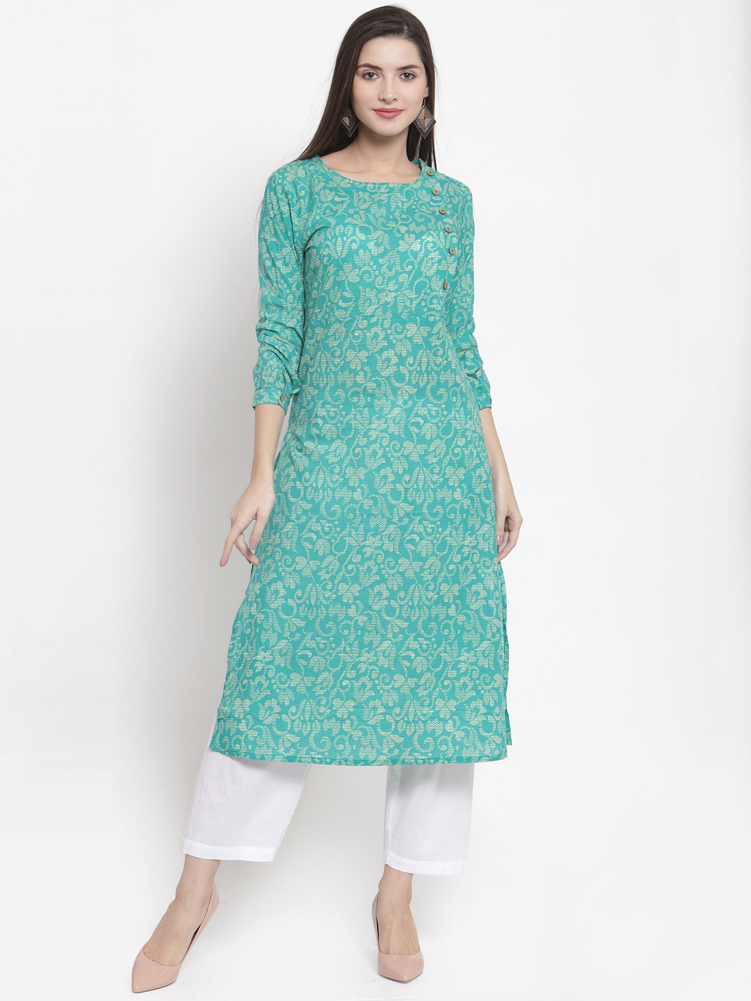 

The Kurta Express Women Green & Beige Printed Straight Kurta