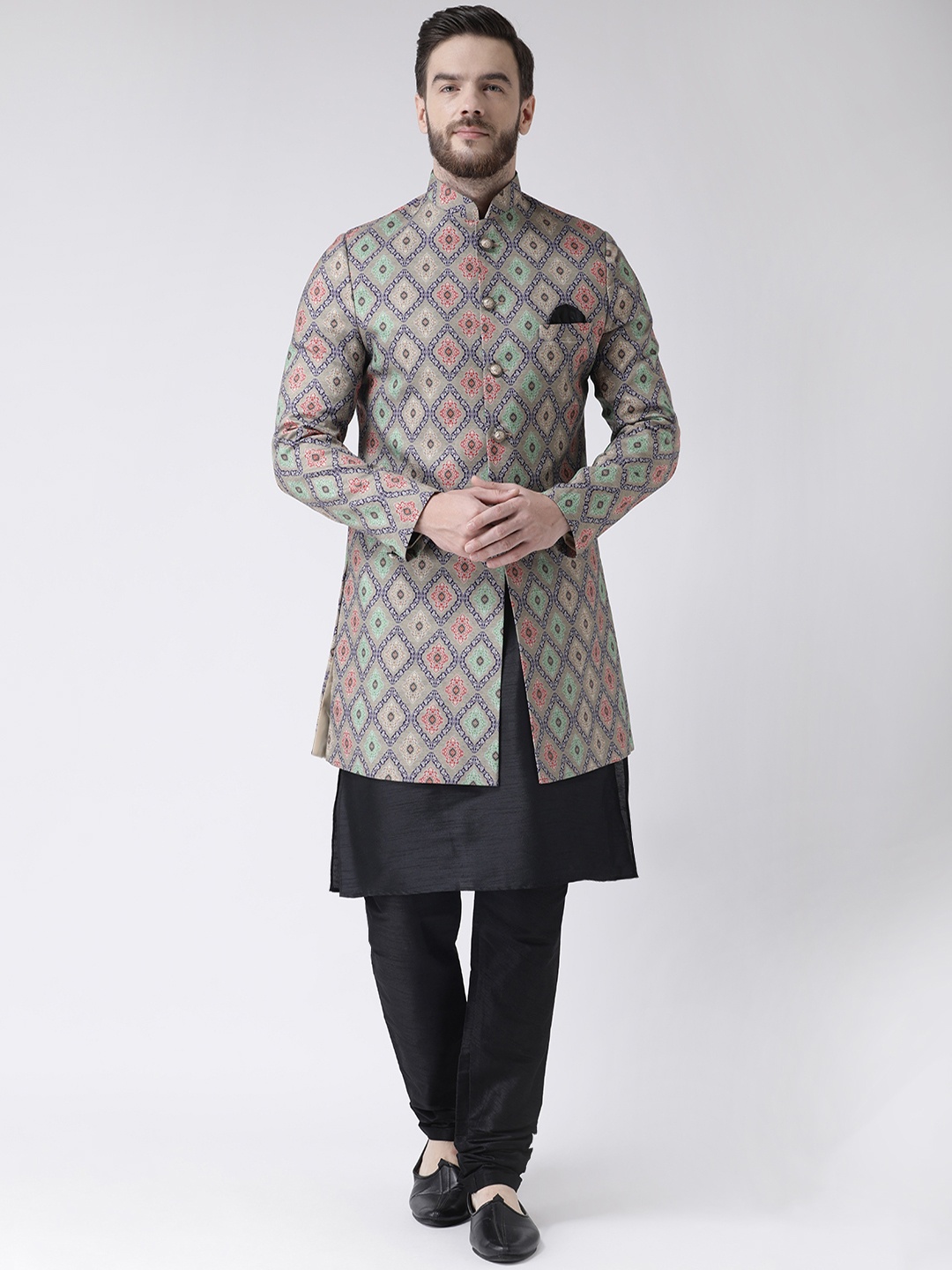 

Hangup Men Blue & Red Printed Sherwani Set, Multi