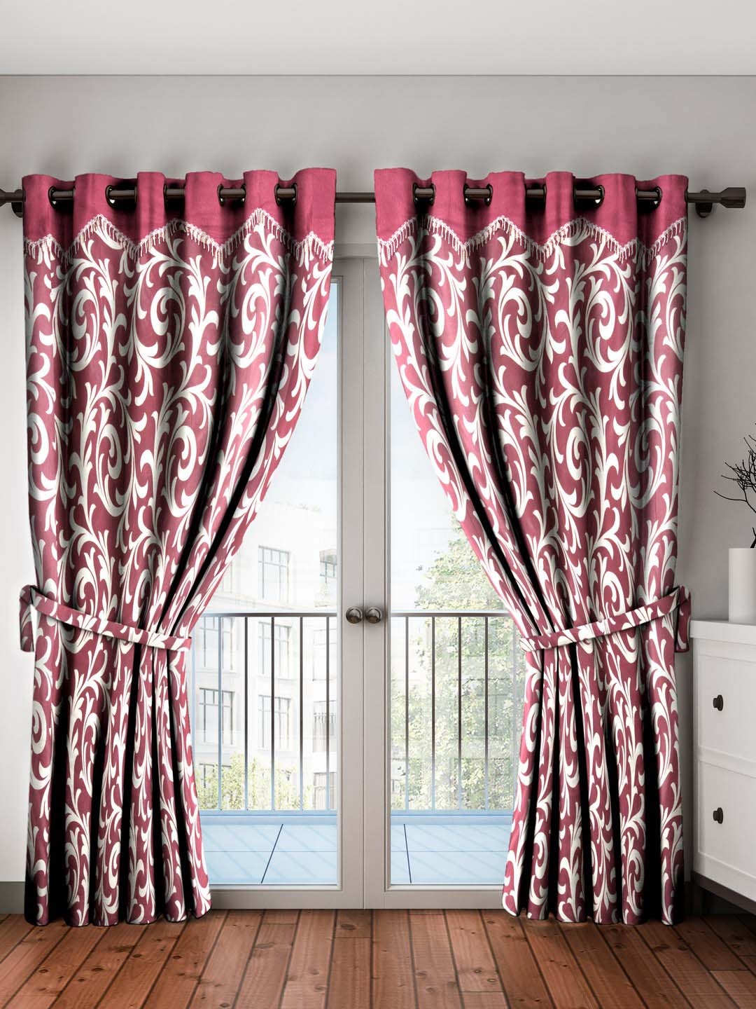 

Home Sizzler Purple & Off-White Printed Set of 2 Long Door Curtains