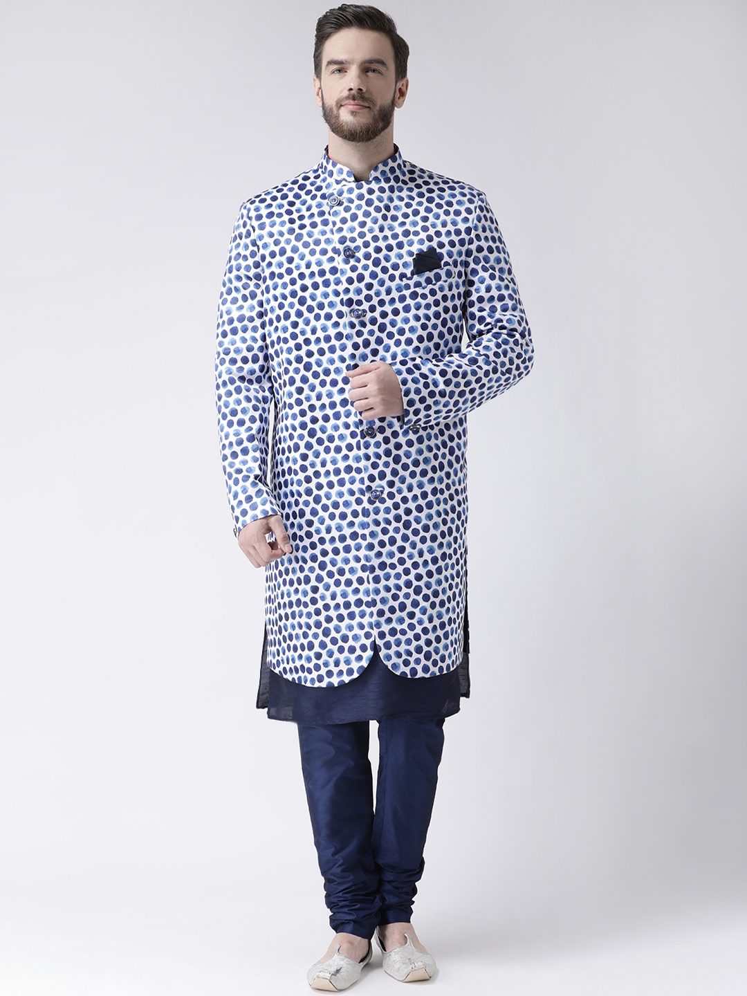 

Hangup Men Blue & White Printed Sherwani Set