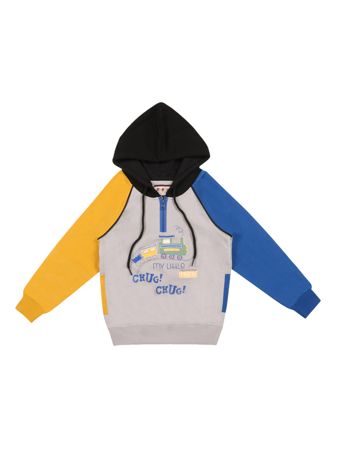 

Lil Tomatoes Boys Grey & Yellow Colourblocked Hooded Sweatshirt