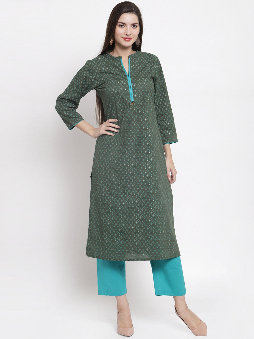

The Kurta Express Women Green Printed Straight Kurta