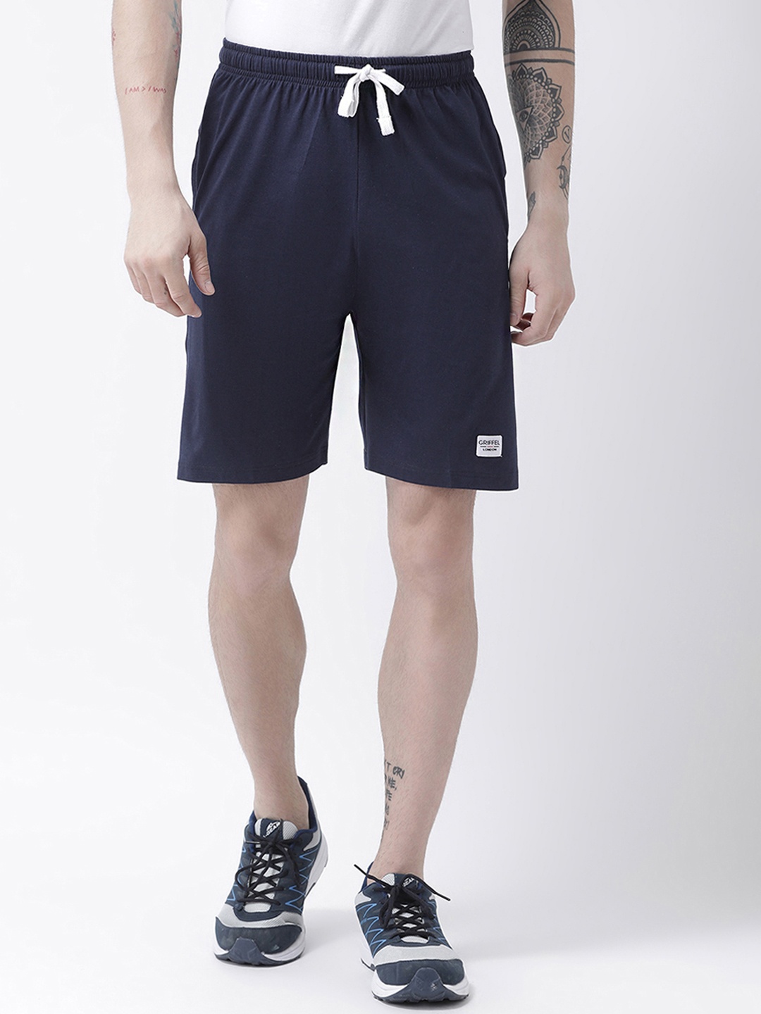 GRIFFEL Men Navy Blue Solid Regular Fit Regular Shorts