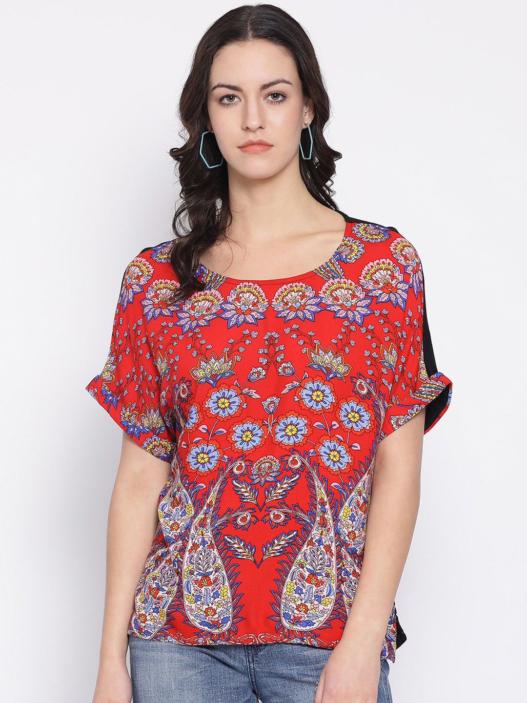 

Oxolloxo Women Coral Red Floral Print Top