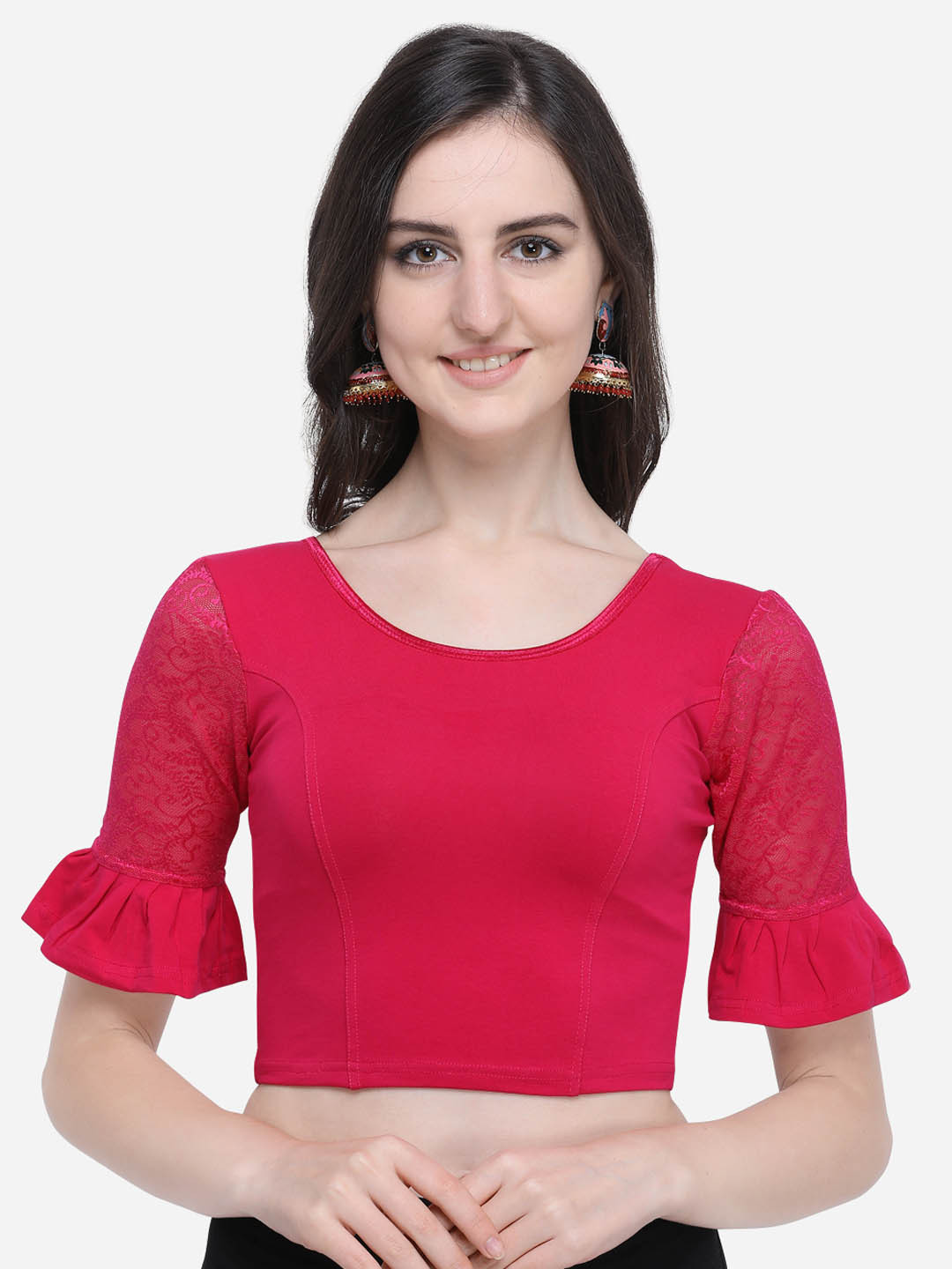 

Janasya Women Pink Solid Saree Blouse