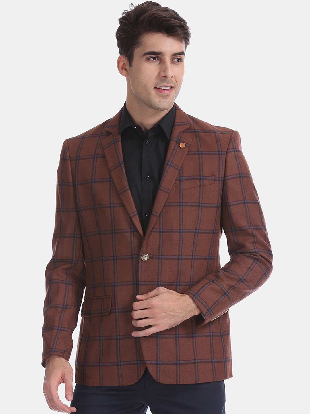 

Arrow Men Brown Checked Single-Breasted Slim-Fit Blazer