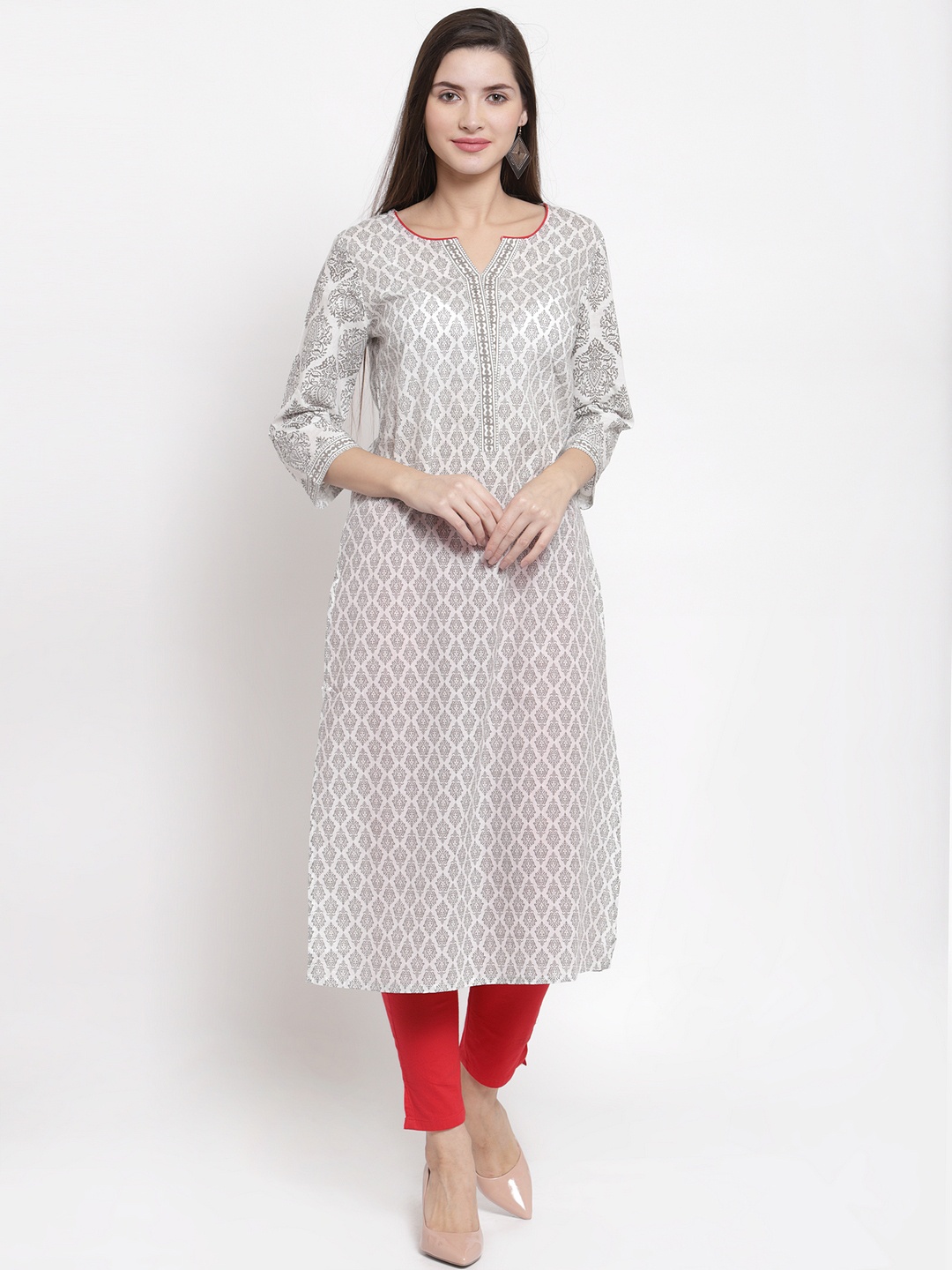 

The Kurta Express Women Grey Printed Straight Kurta