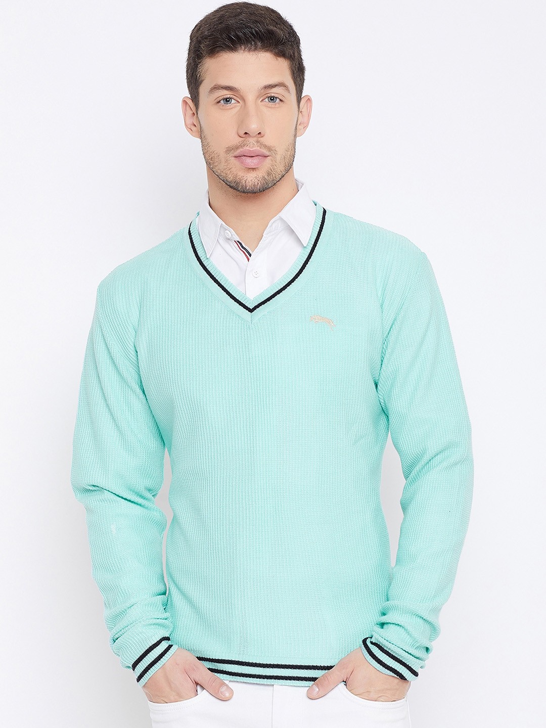 

JUMP USA Men Green Solid Pullover Sweater