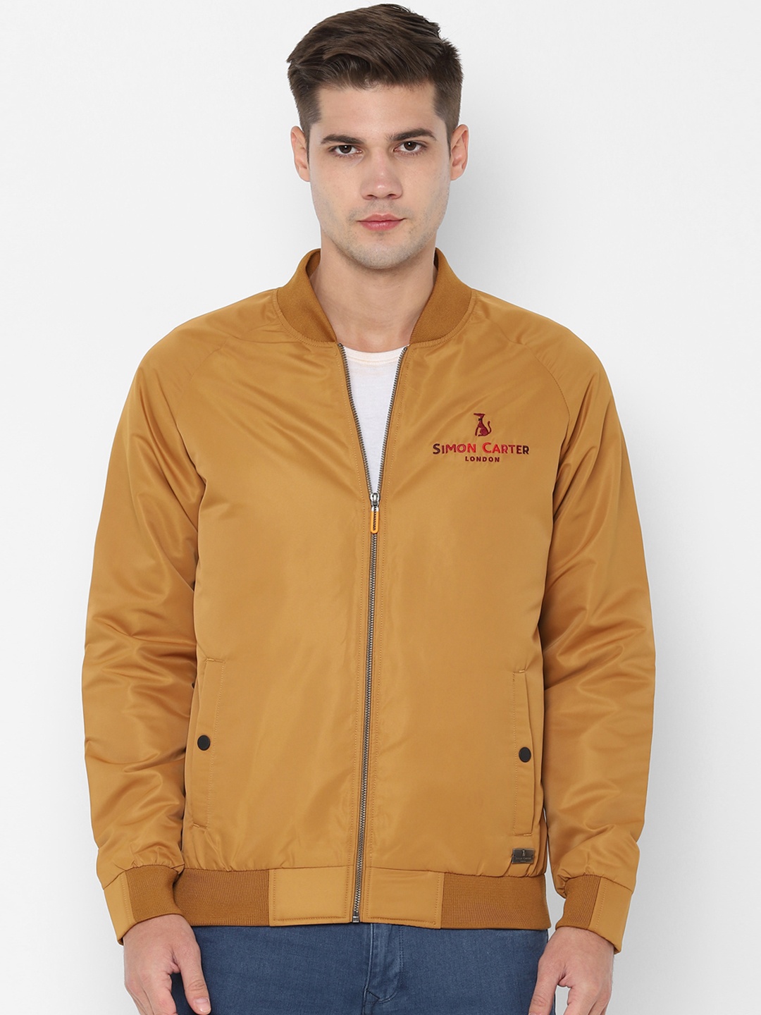 

SIMON CARTER LONDON Men Mustard Yellow Solid Bomber Jacket