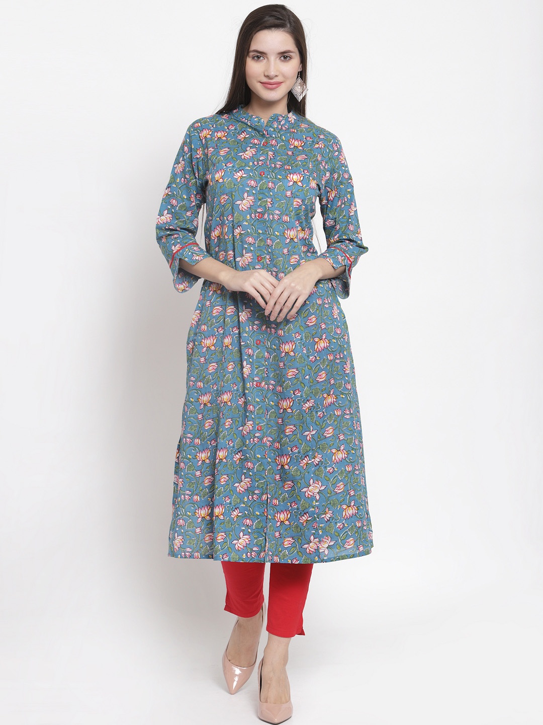 

The Kurta Express Women Blue & Pink Printed A-Line Kurta