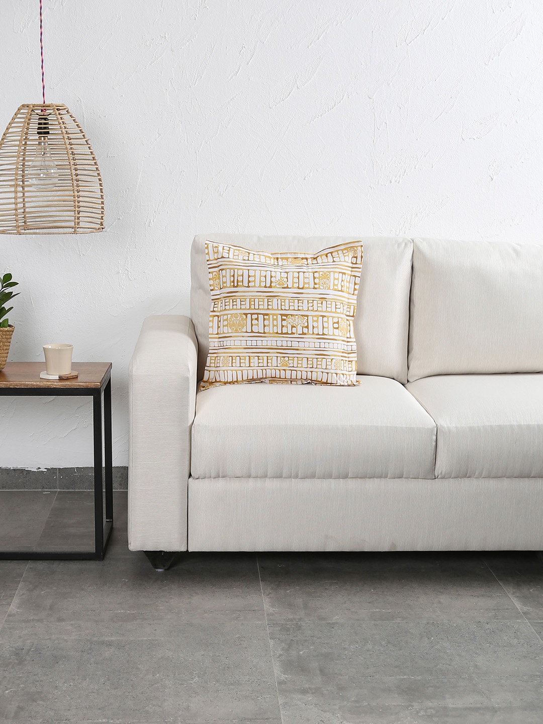 

House This Gold-Toned & Off-White Single Abstract Square Cushion Covers