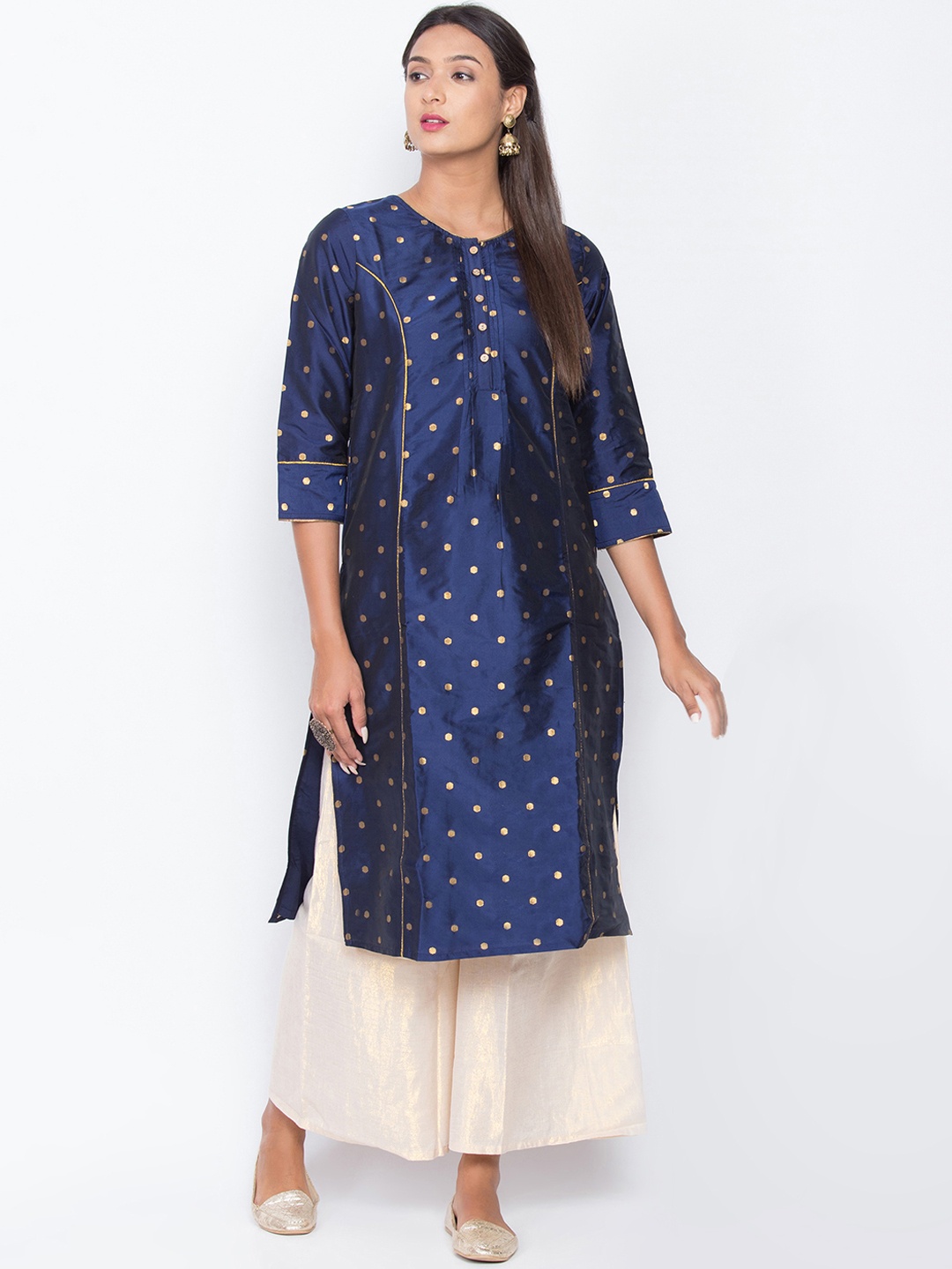 Be Indi Women Navy Blue Printed Straight Kurta
