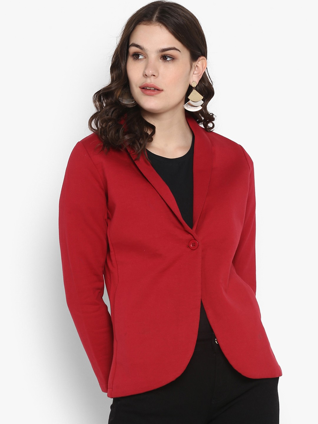 

The Vanca Women Red Solid Single-Breasted Pure Cotton Blazer
