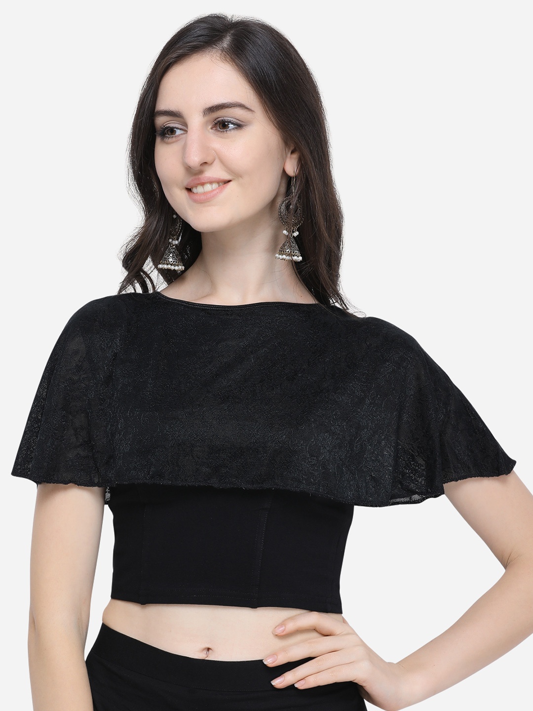 

Janasya Women Black Solid Cape Saree Blouse