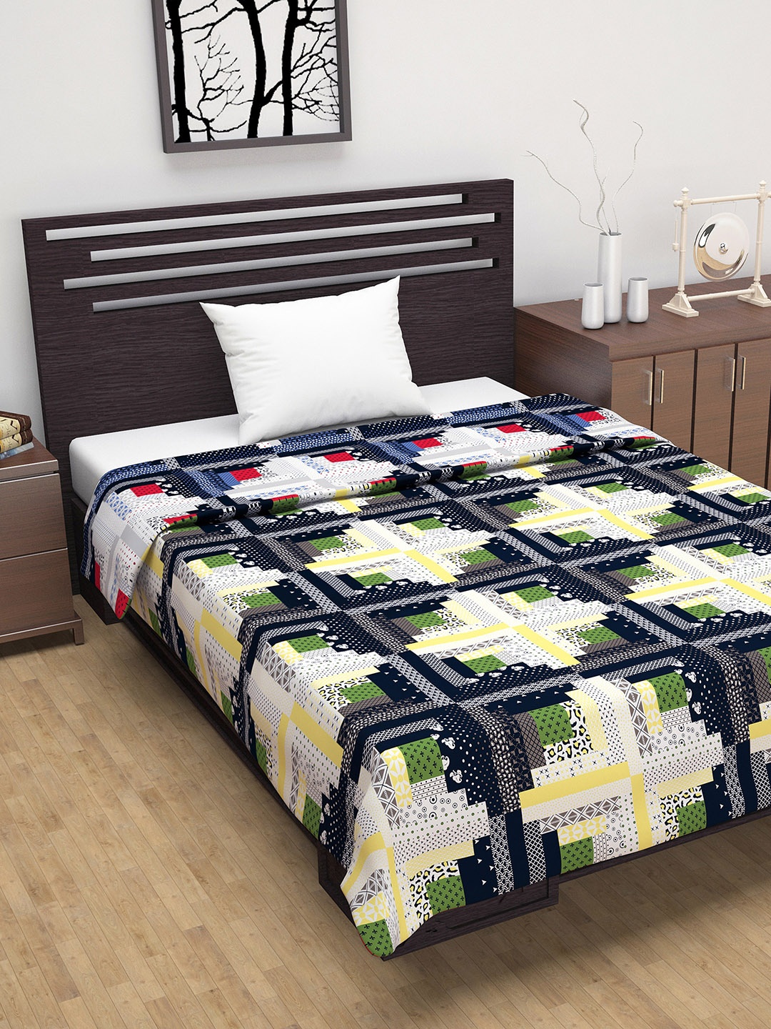 

Divine Casa Blue & White Abstract AC Room 110 GSM Single Bed Dohar