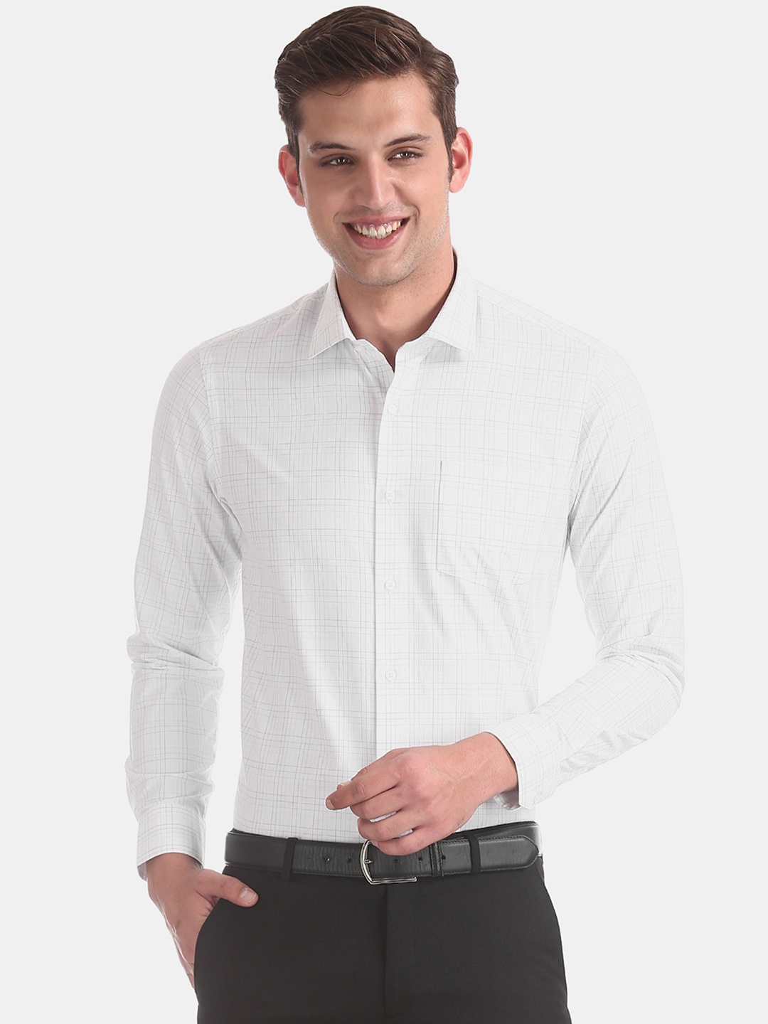 

Arrow New York Men White Slim Fit Checked Formal Shirt