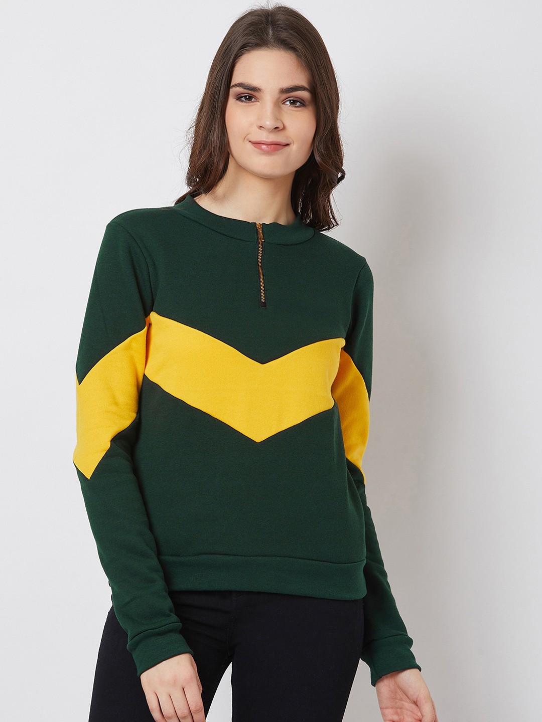 

Nun Women Green & Yellow Colourblocked Sweatshirt