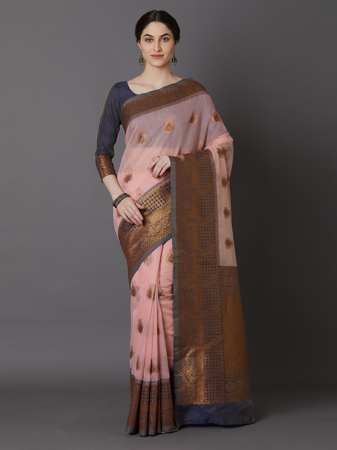 

Mitera Mauve & Pink Silk Blend Woven Design Banarasi Saree