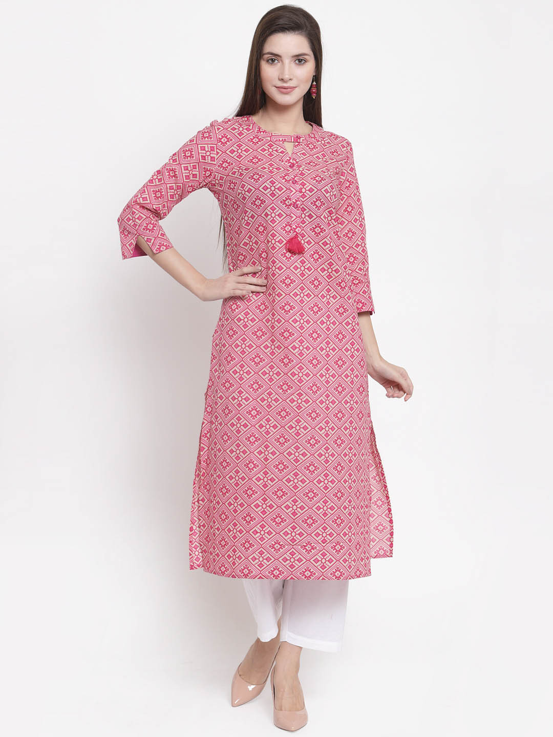 

The Kurta Express Women Pink & Beige Printed Straight Kurta
