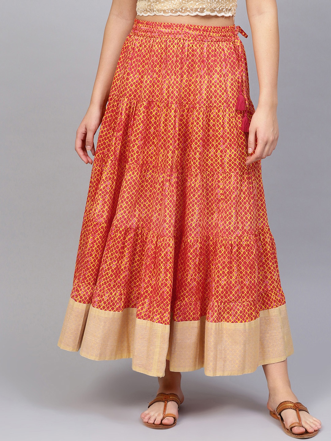 

Varanga Women Rust Brown Pleated High-Rise Maxi Skirt