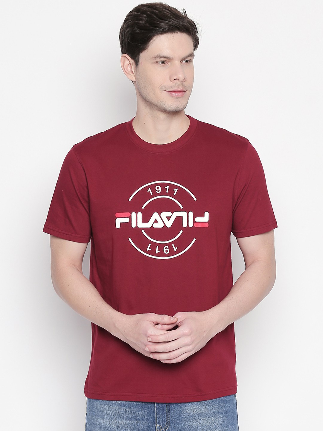 

FILA Men Maroon Printed Round Neck Pure Cotton T-shirt